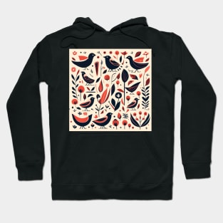 Retro Birds and Plants pattern Hoodie